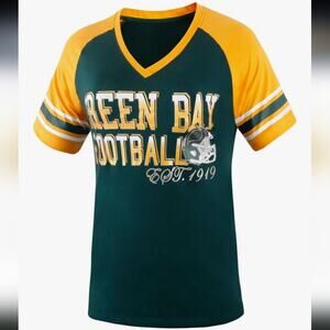 Green Bay Football V-Neck T-Shirt Athletic Short Sleeve